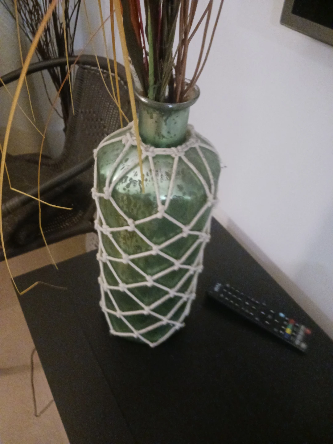 Green Glass Vase with Rope Netting gift mothers day