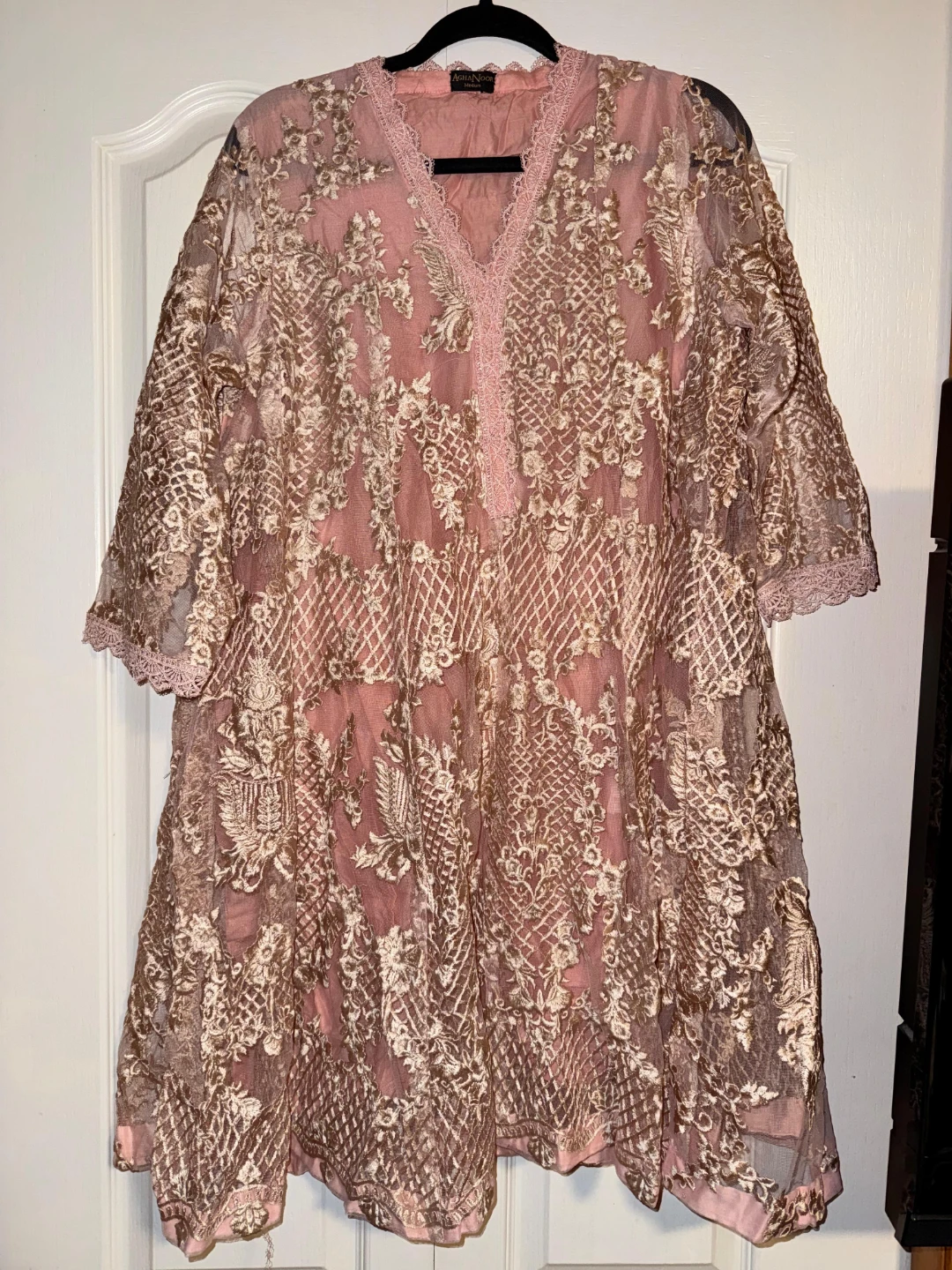 Agha Noor  Pink Lace Dress