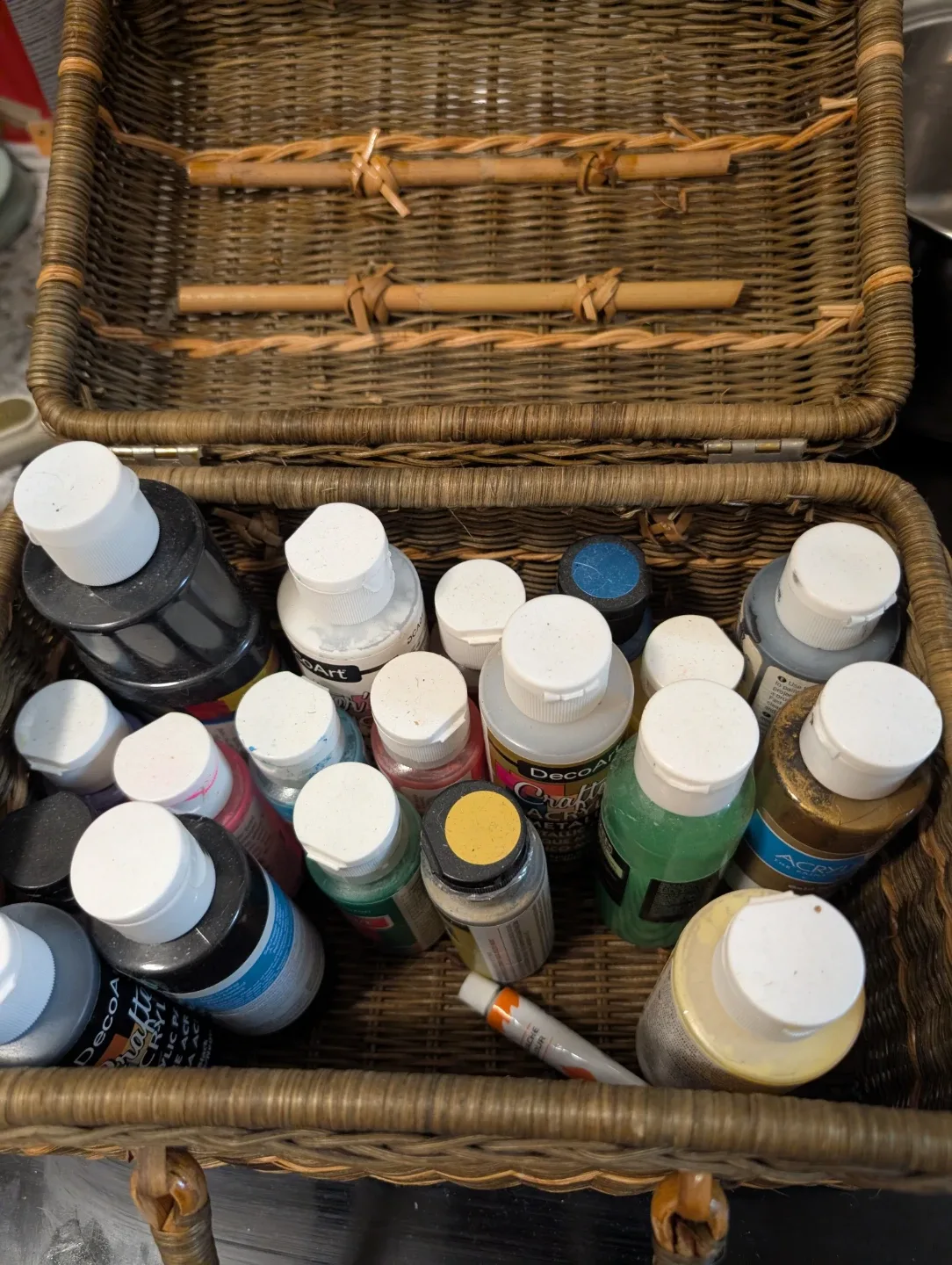 Wicker Basket with Craft Paints