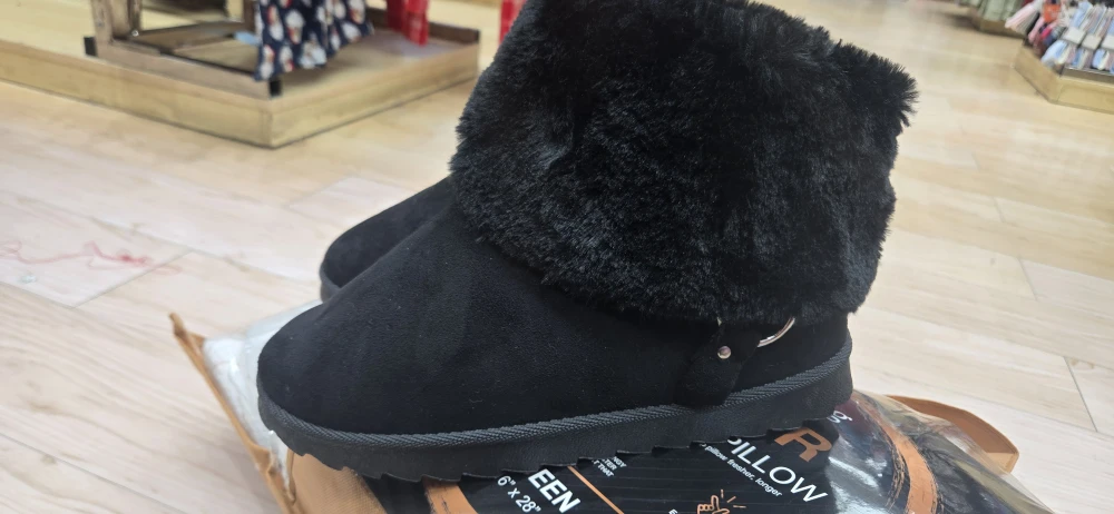 Black Faux Fur Boots - Size 10