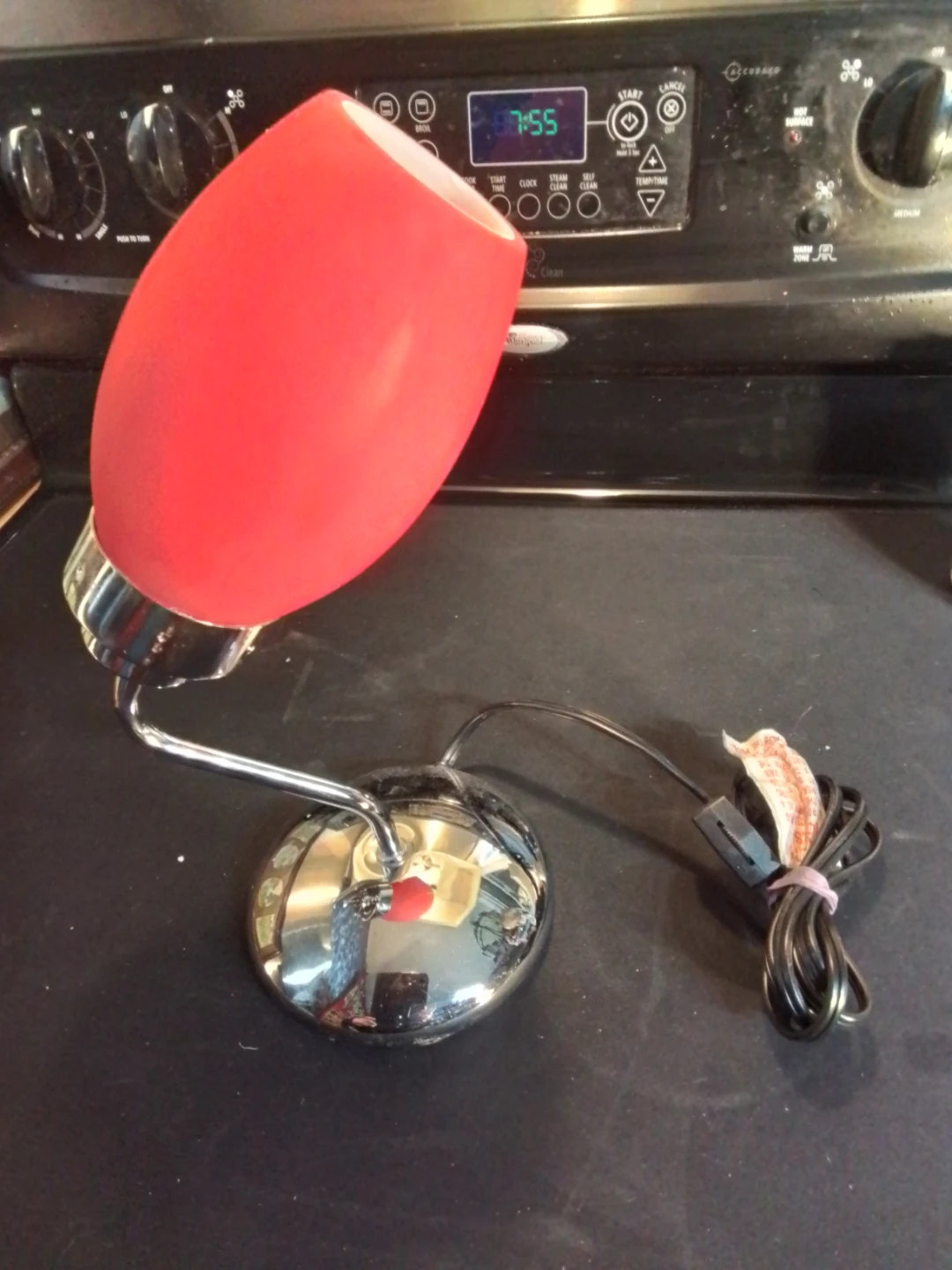 Vintage Chrome Steam Red Glass Table Lamp