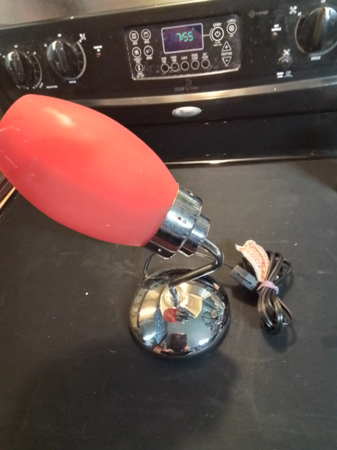 Vintage Chrome Steam Red Glass Table Lamp - photo 3