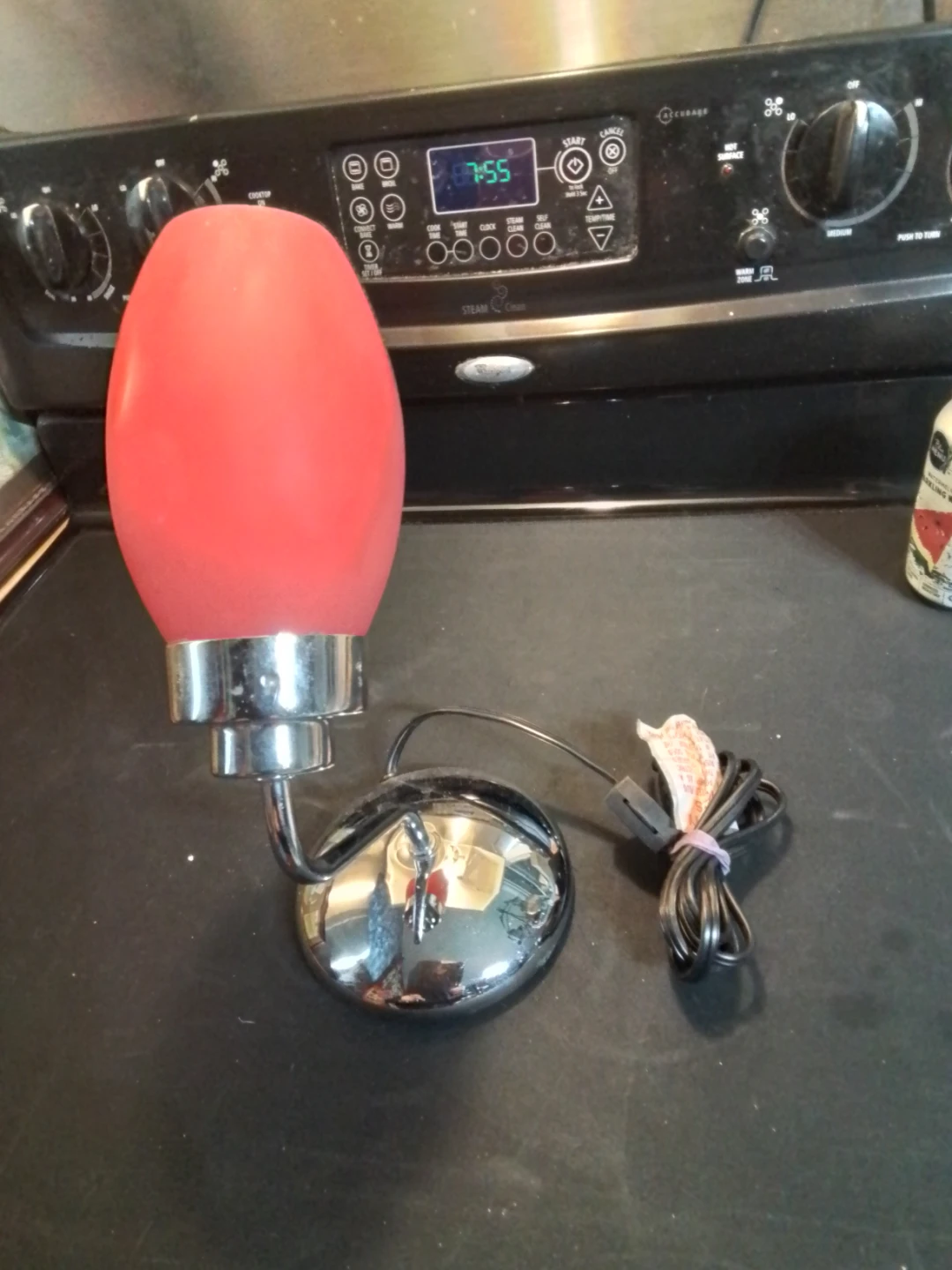 Vintage Chrome Steam Red Glass Table Lamp - photo 4