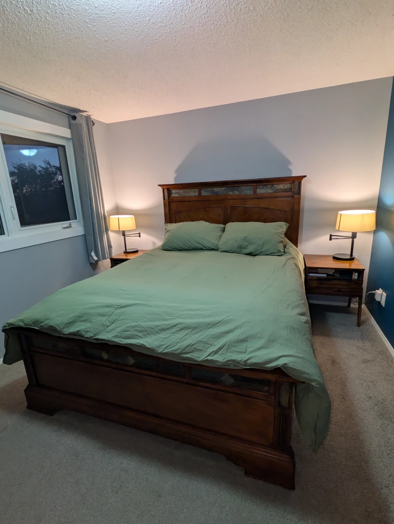 Wood Bed Frame with Stone Inlay