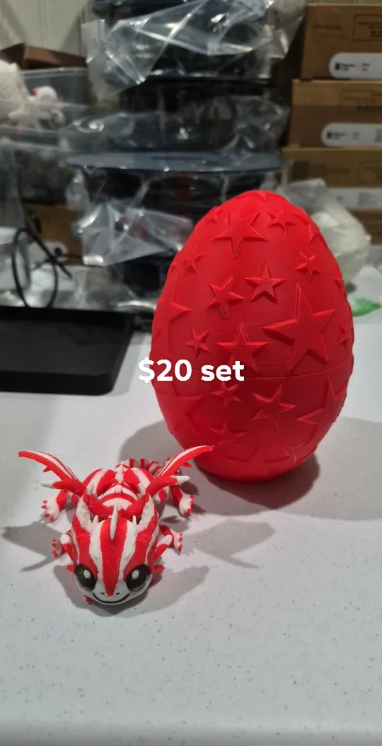 3D Printed Dragon and Egg Set - Red & White