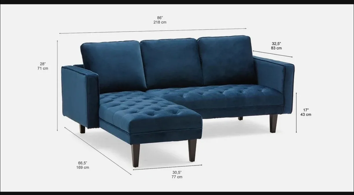 Blue Velvet Tufted Sectional Sofa-Reversible image indicator(2)