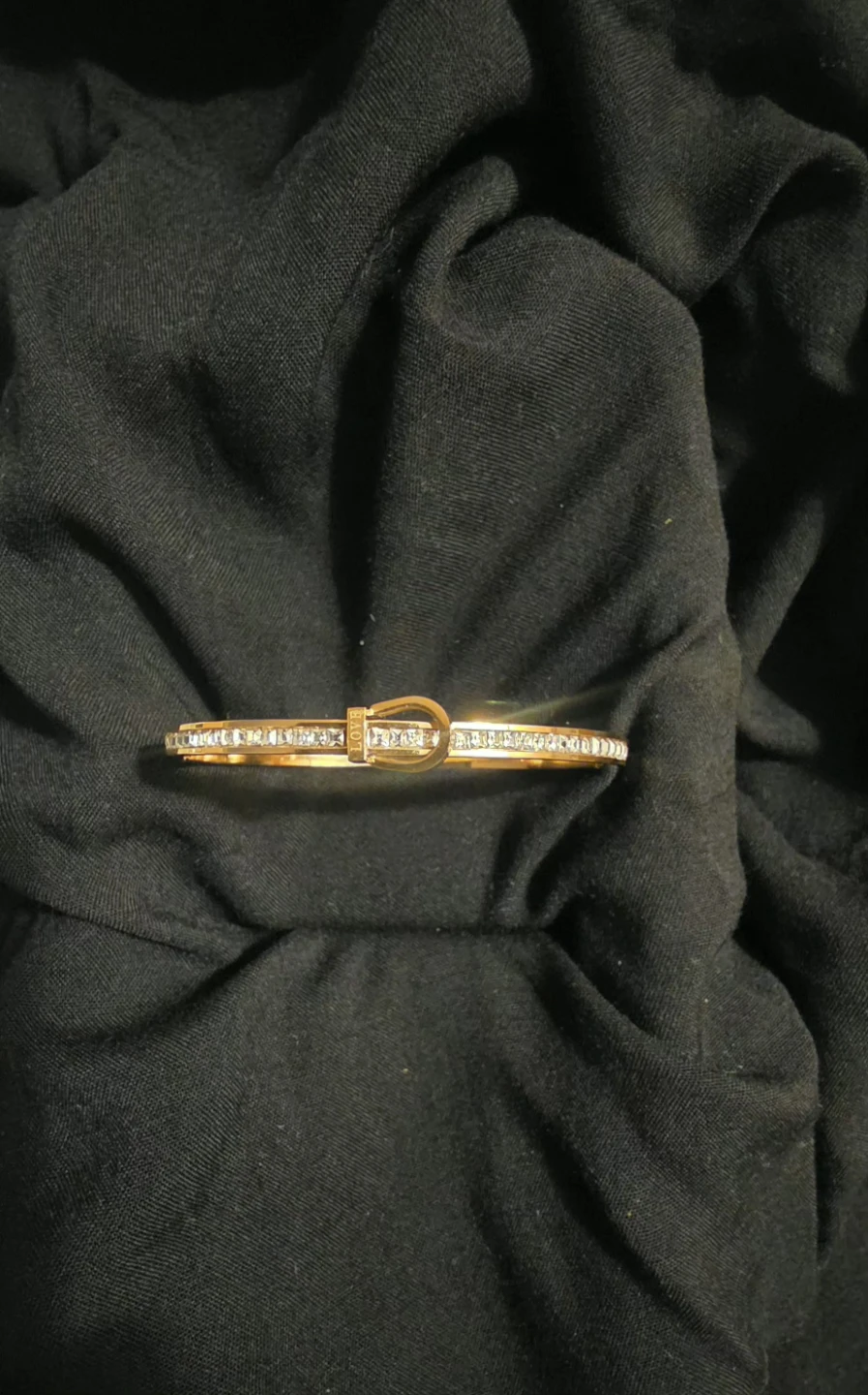 Gold Tone Crystal Buckle Bangle Bracelet