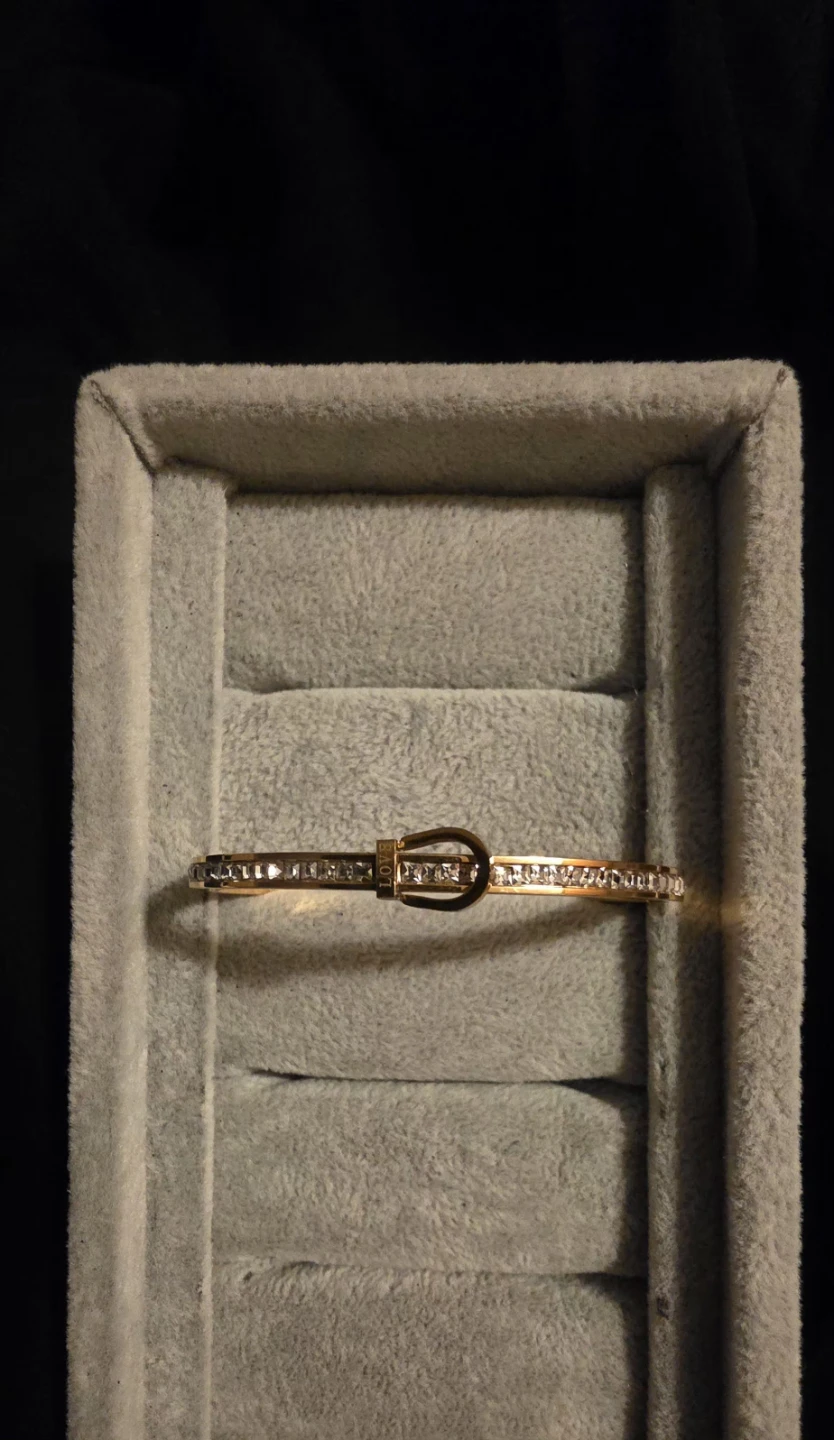 Gold Tone Crystal Buckle Bangle Bracelet - photo 2