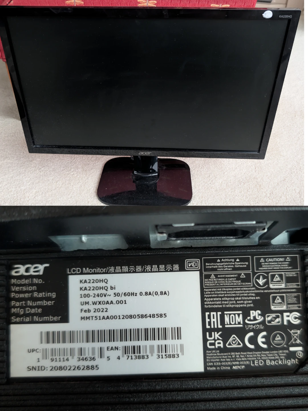 Acer 21.5” LED Monitor – Full HD (KA220HQ bi)