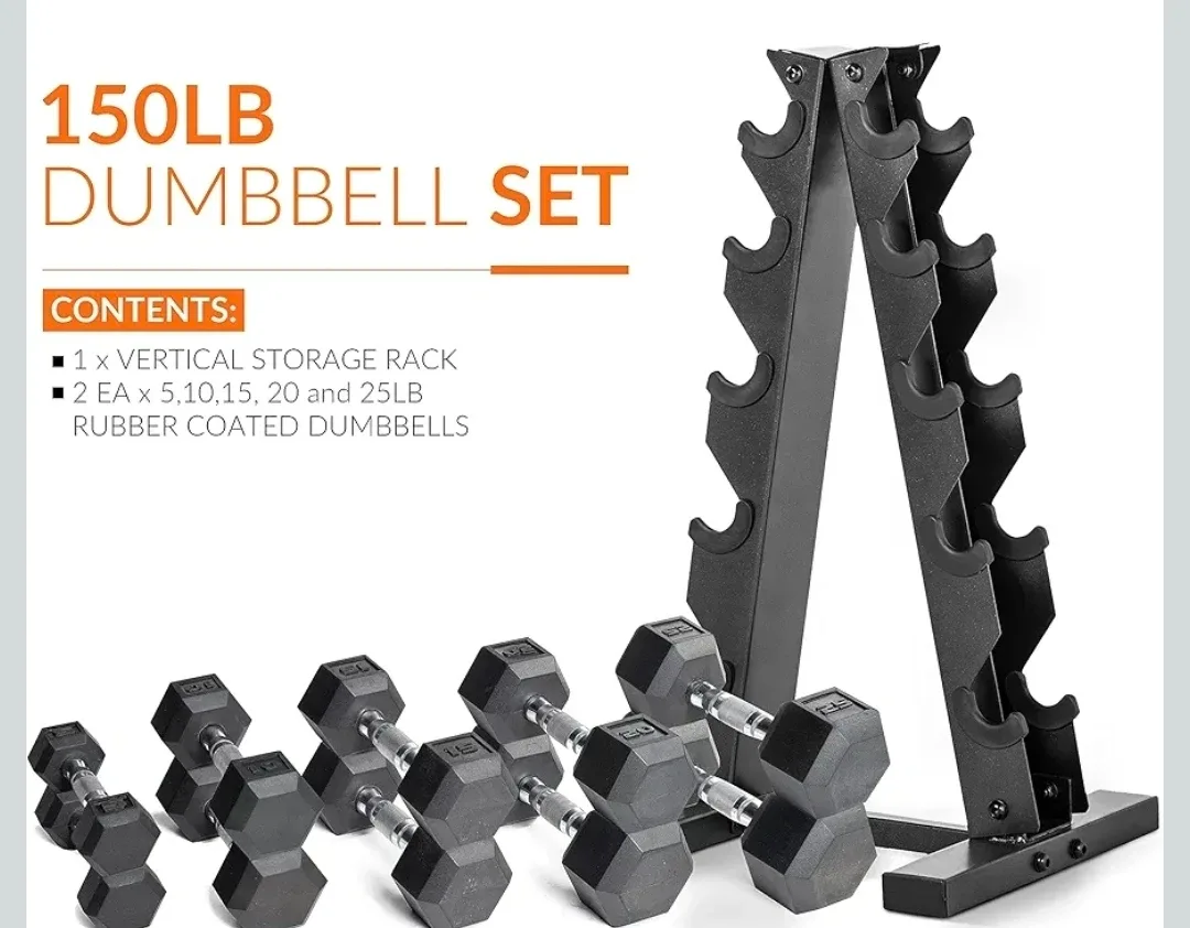 150LB Dumbbell Set with Rack