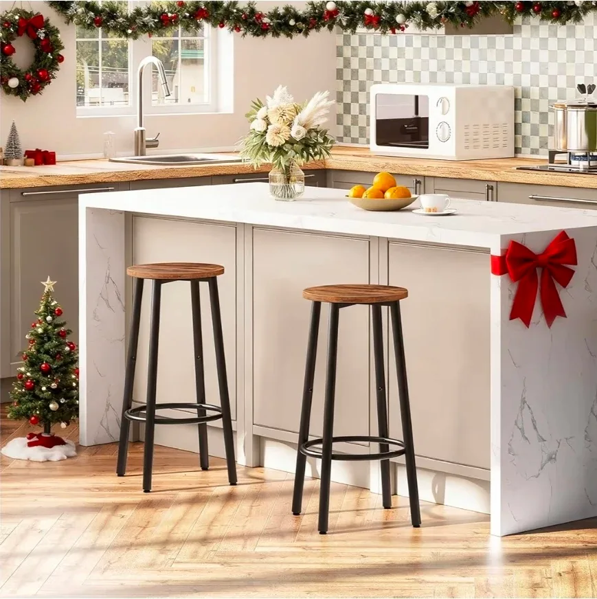 A SET OF 2 HOOBRO Rustic Brown Bar Stool New image indicator(4)