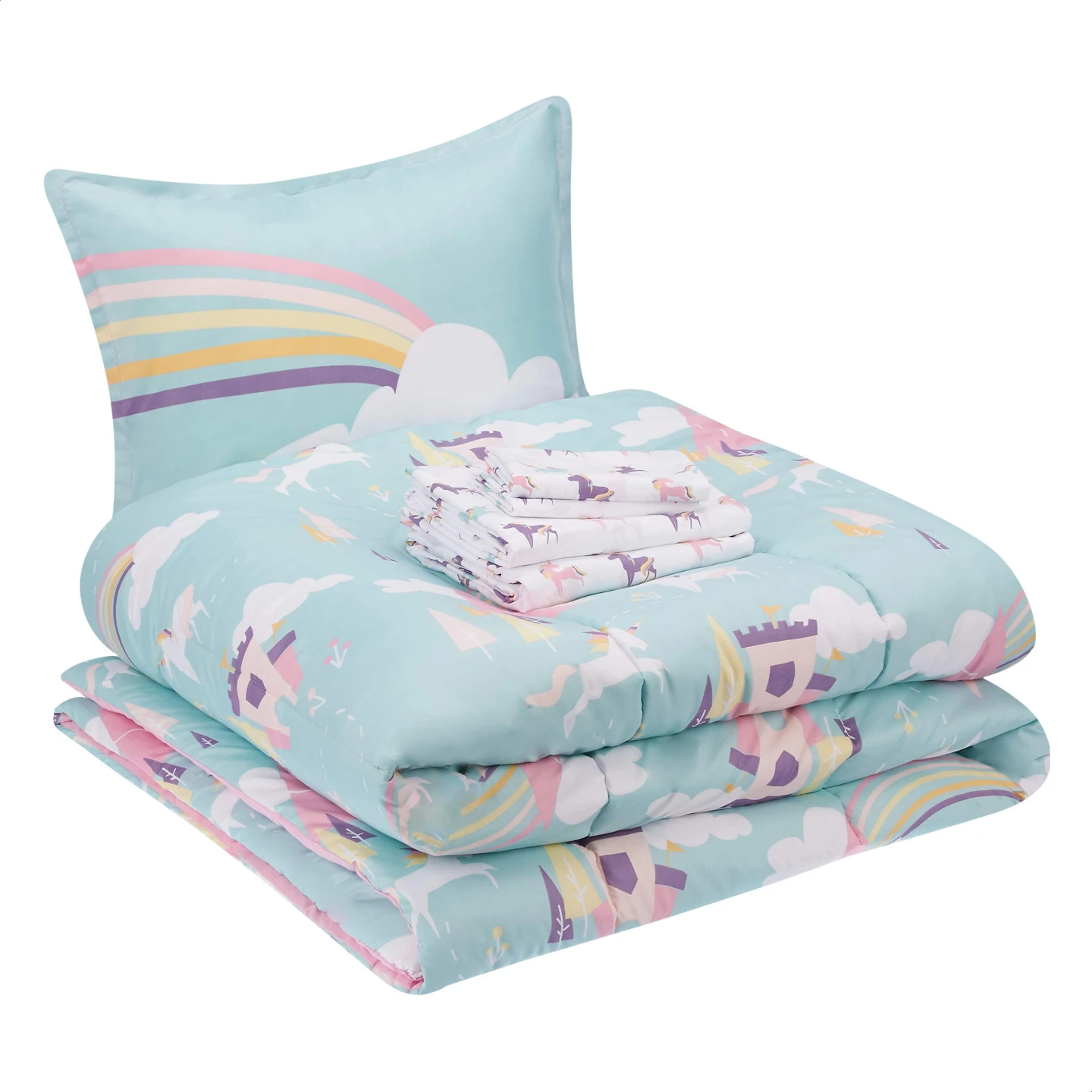 kids easy wash microfiber bed in a bag bedding set unicorn - photo 2