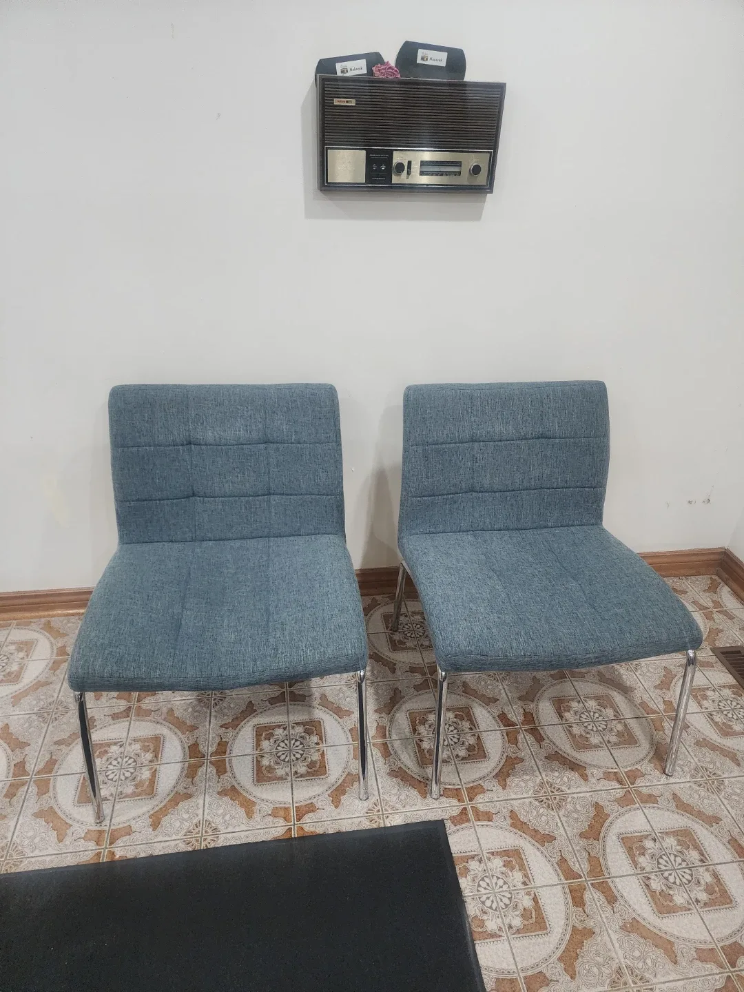 Set of 2 Blue Upholstered Dining Chairs