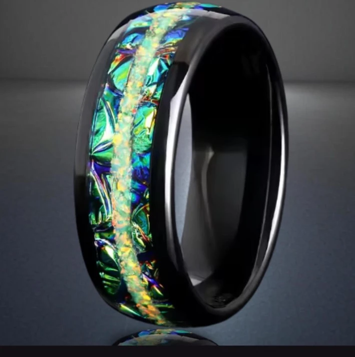 Opal Tungsten Green Fire Handmade Rings