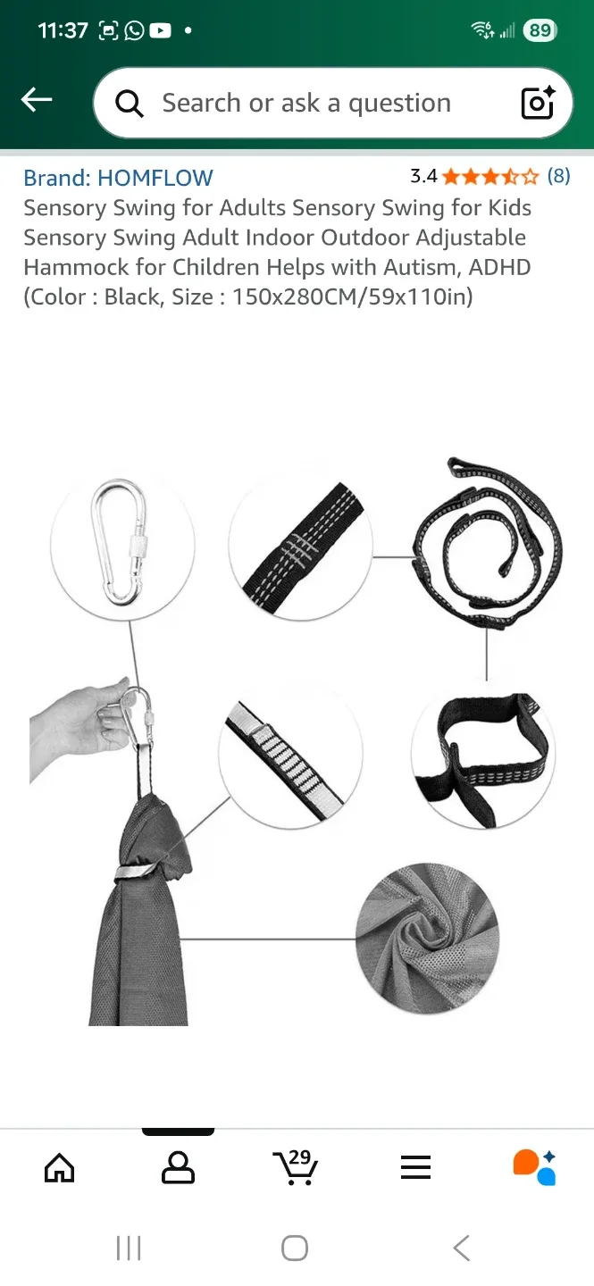 HOMFLOW Sensory Swing - Black, 150x280cm image indicator(2)