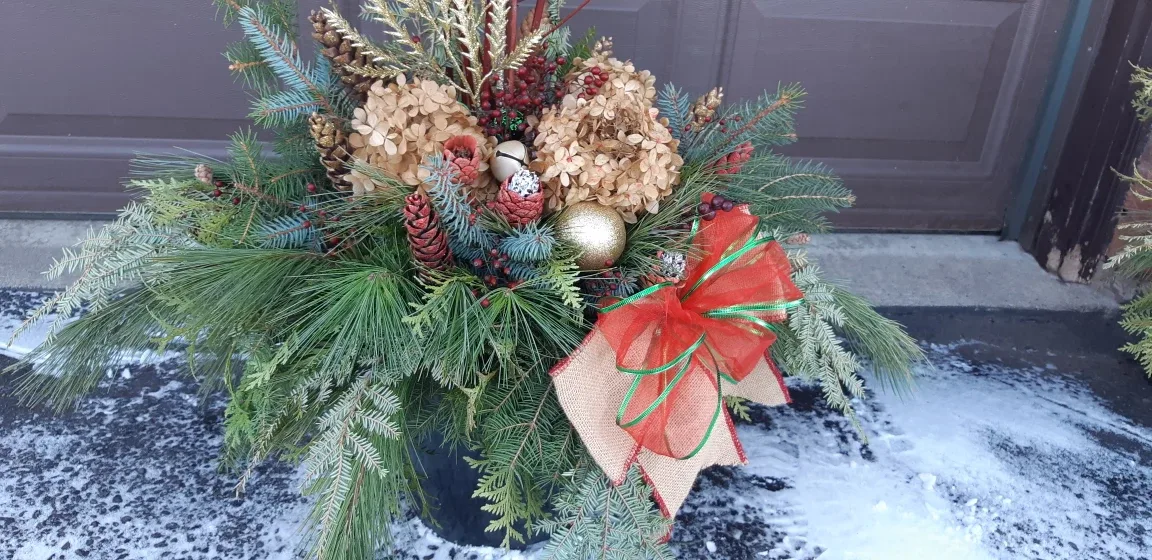 Winter Planter with Holiday Decor