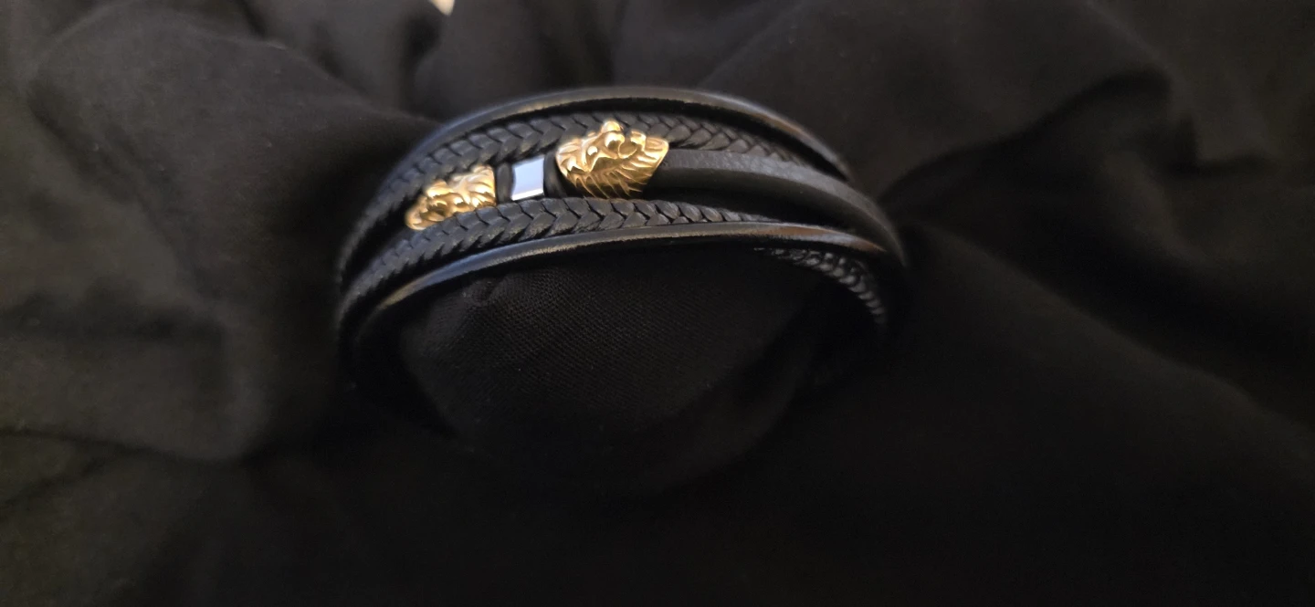 Leather Bracelet with Lion Accents