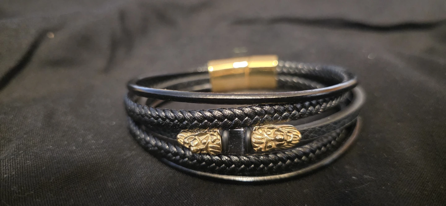 Leather Bracelet with Lion Accents - photo 2