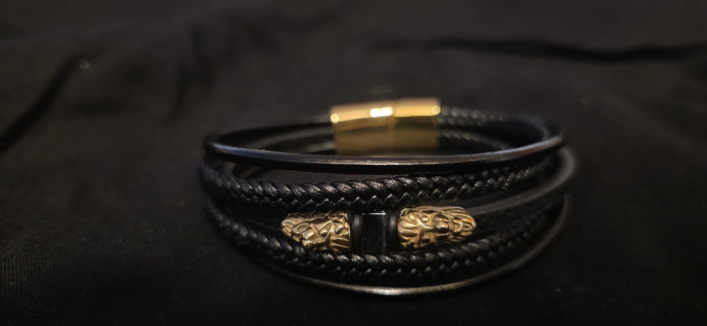 Leather Bracelet with Lion Accents - photo 3