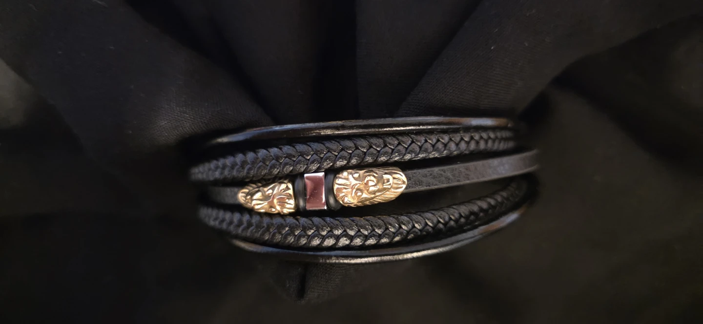 Leather Bracelet with Lion Accents - photo 4