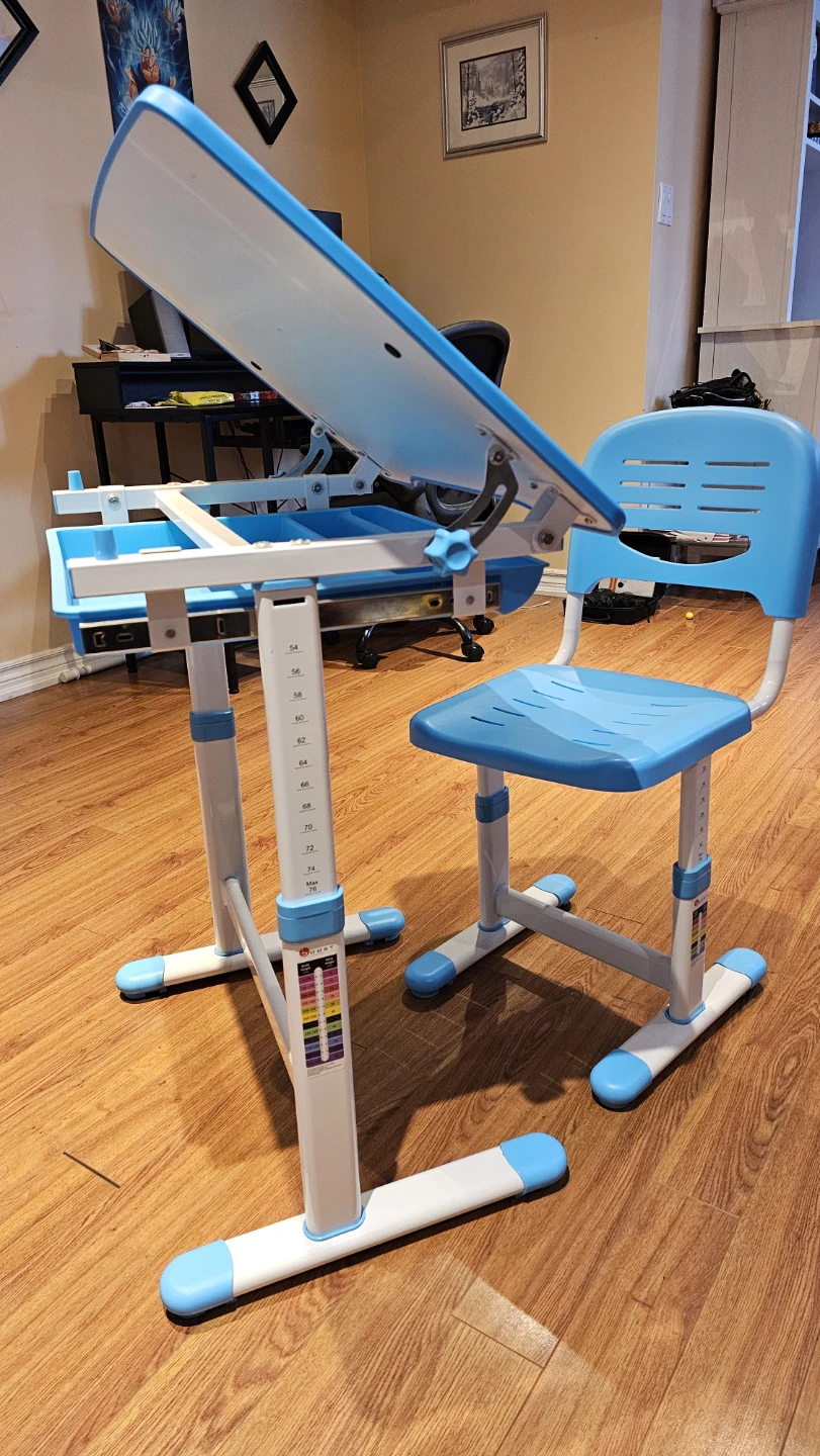 Adjustable Kids Desk and Chair Set - Blue & White
