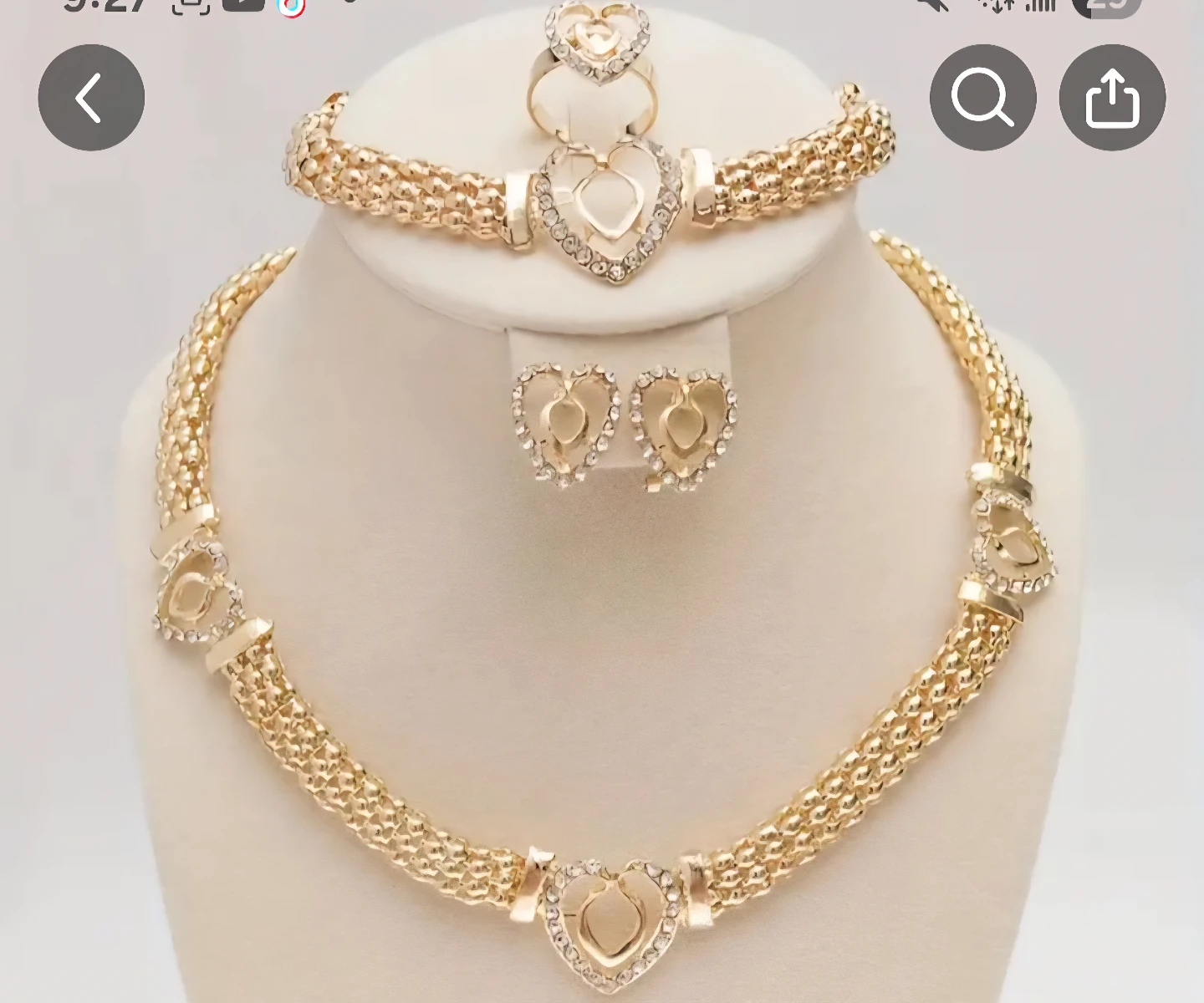 Gold Tone Heart Jewelry Set - Necklace, Bracelet, Ring, Earrings - photo 2