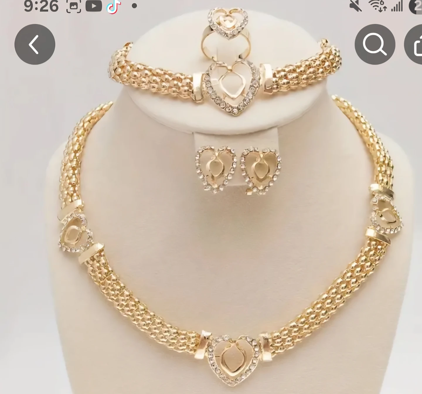 Gold Tone Heart Jewelry Set - Necklace, Bracelet, Ring, Earrings - photo 3