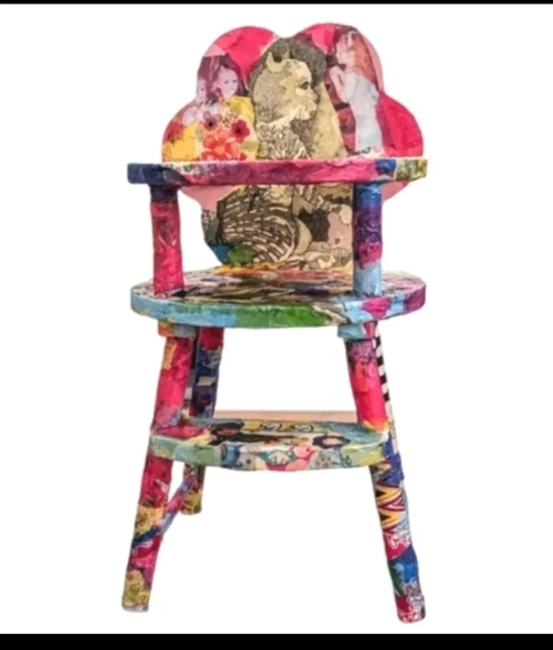 Handcrafted wood highchair. Signed original one of a kind art