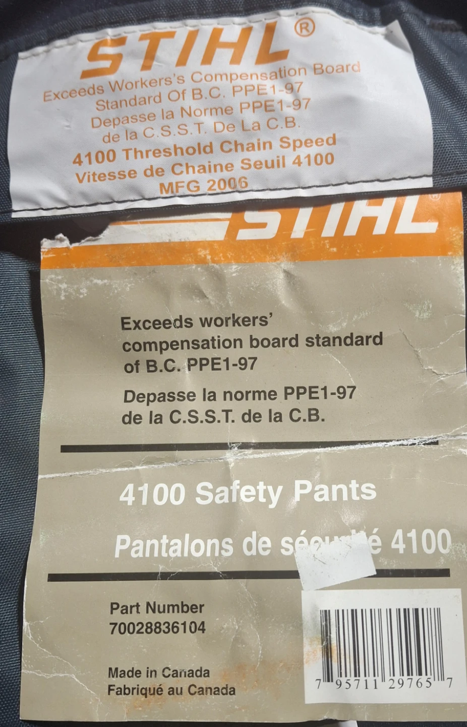 Chainsaw cutting pants never used