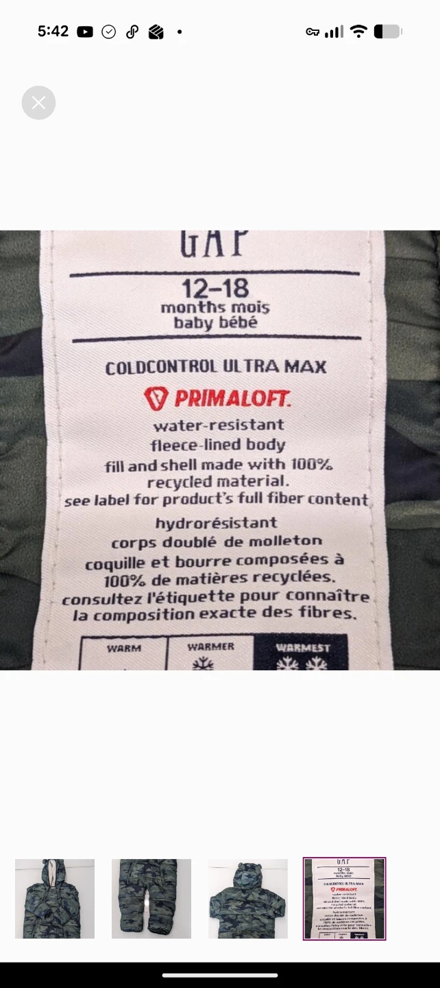 Gap Baby 12-18 Months Camo Snowsuit - photo 4