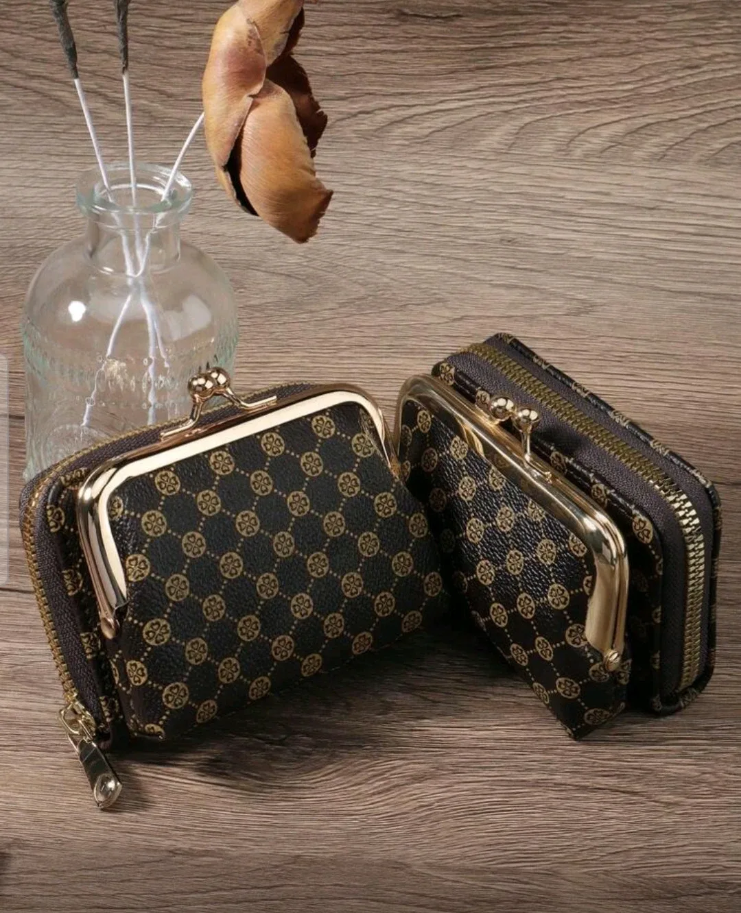 Patterned Brown Clutch Wallet