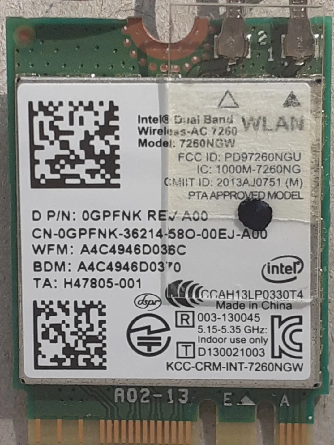 Intel Dual Band Wireless-AC 7260 WiFi Card image indicator(2)