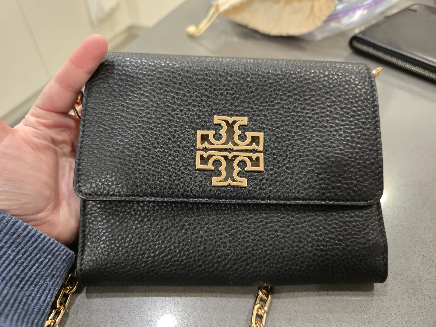 Tory Burch Black Pebbled Leather Crossbody Wallet Bag