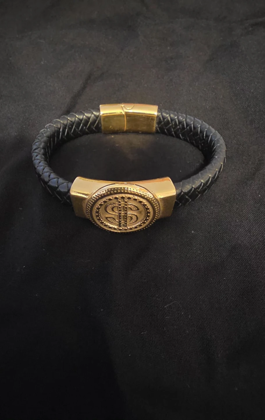 Braided Leather Bracelet with Gold Dollar Sign - photo 5