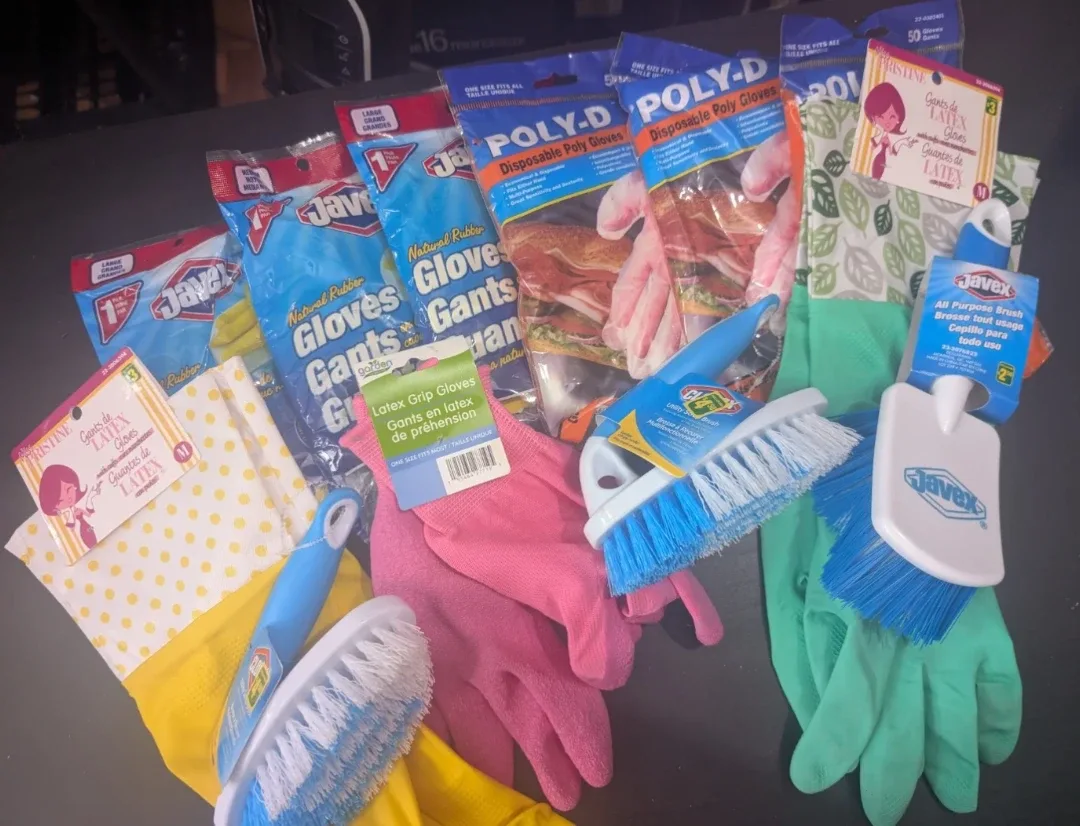 Cleaning Bundle - Javex rubber gloves,  scrub brushes