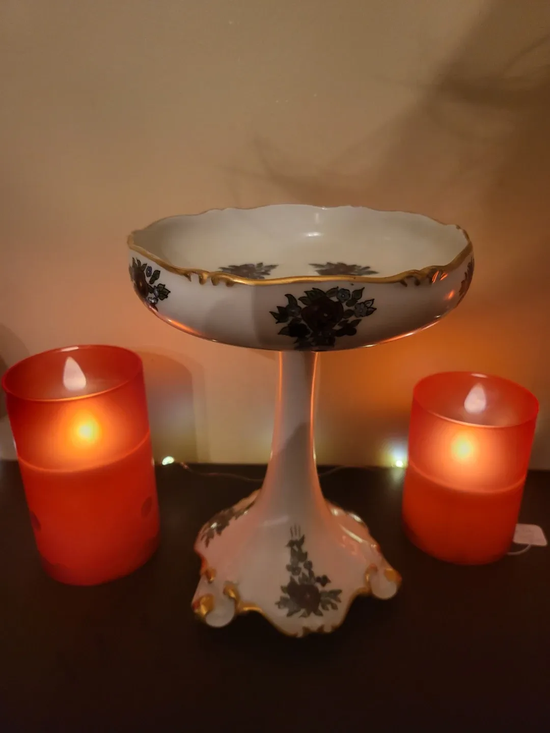 Antique Limoges Floral Porcelain Pedestal Bowl