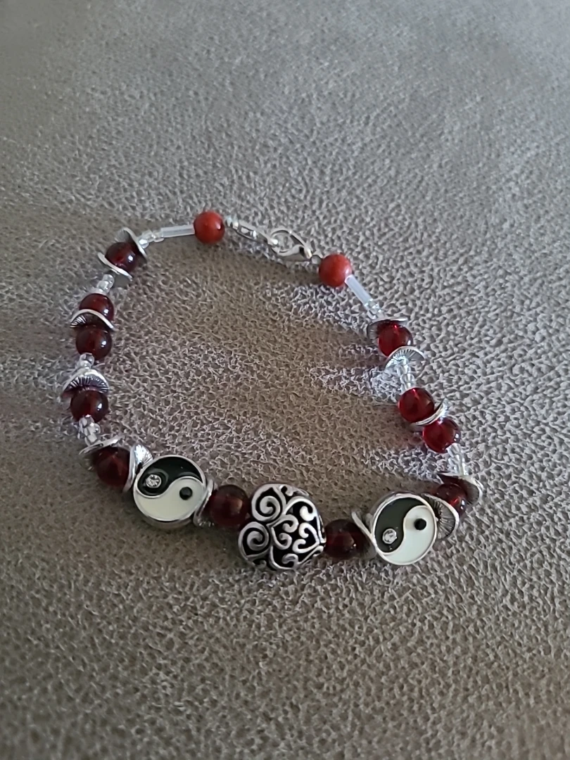 Yin Yang Red Beaded Bracelet