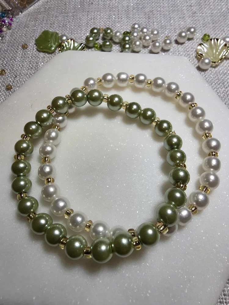 Handmade Pearl Beaded Bracelets - Set of 2