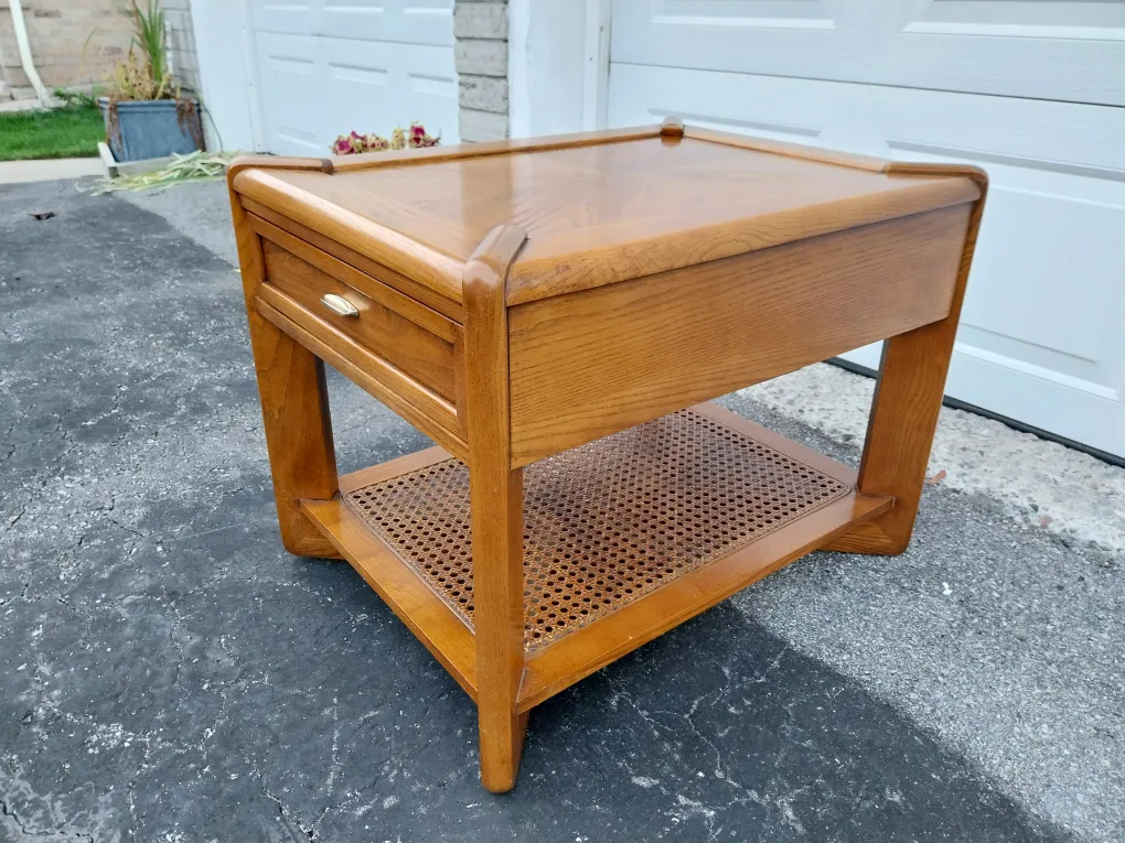 Sklar Peppler Oak Wood End Table with Cane Webbing image indicator(6)