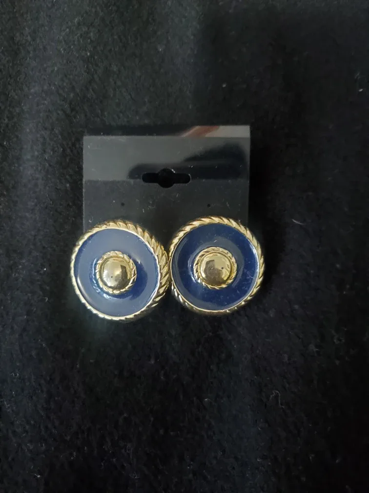 Blue and Gold Round Earrings