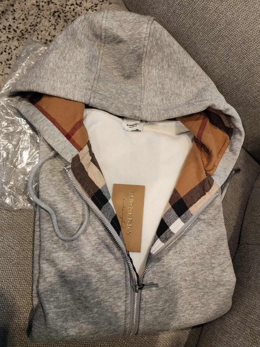 Burberry Grey Zip-Up Hoodie