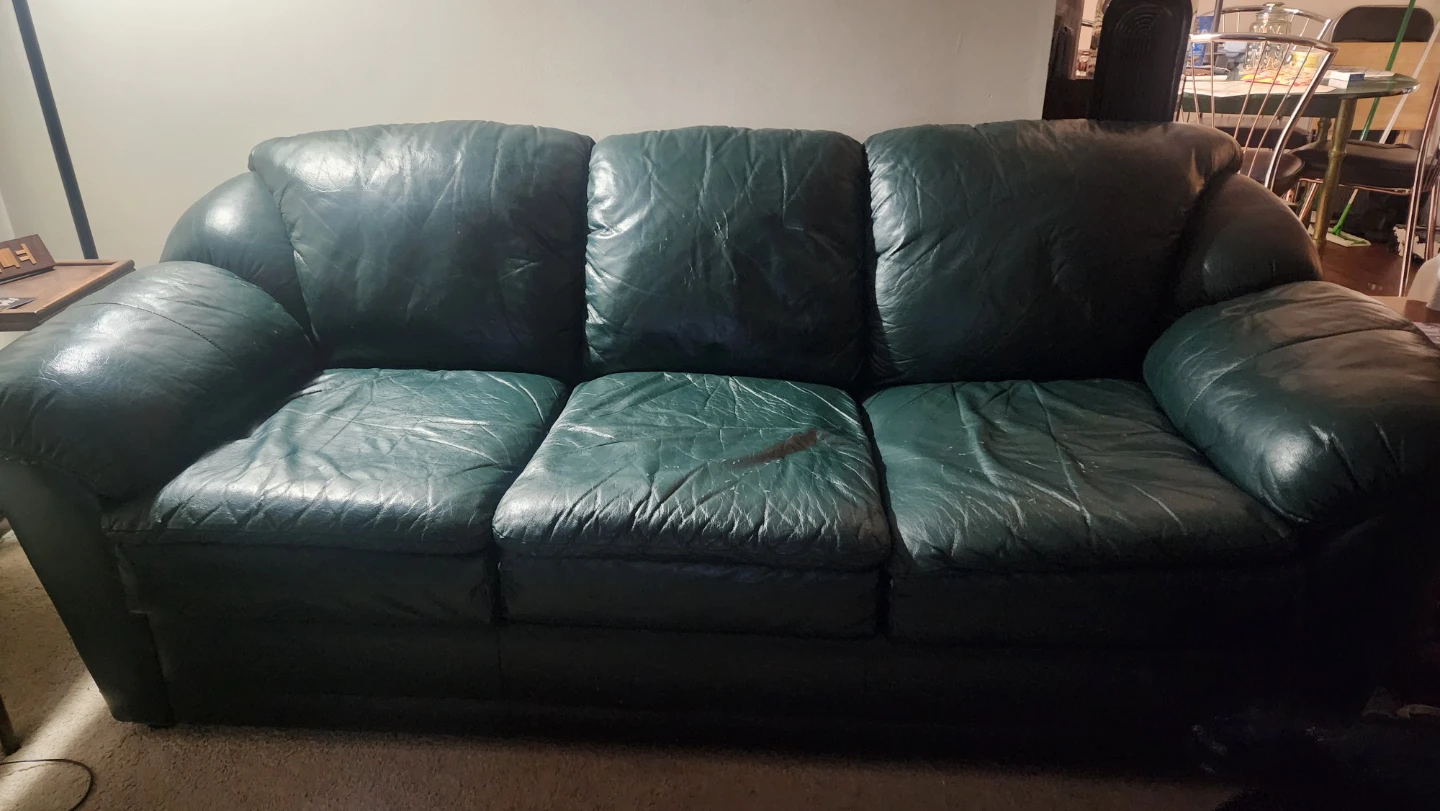 Leather Sofa - Green and Loveseat