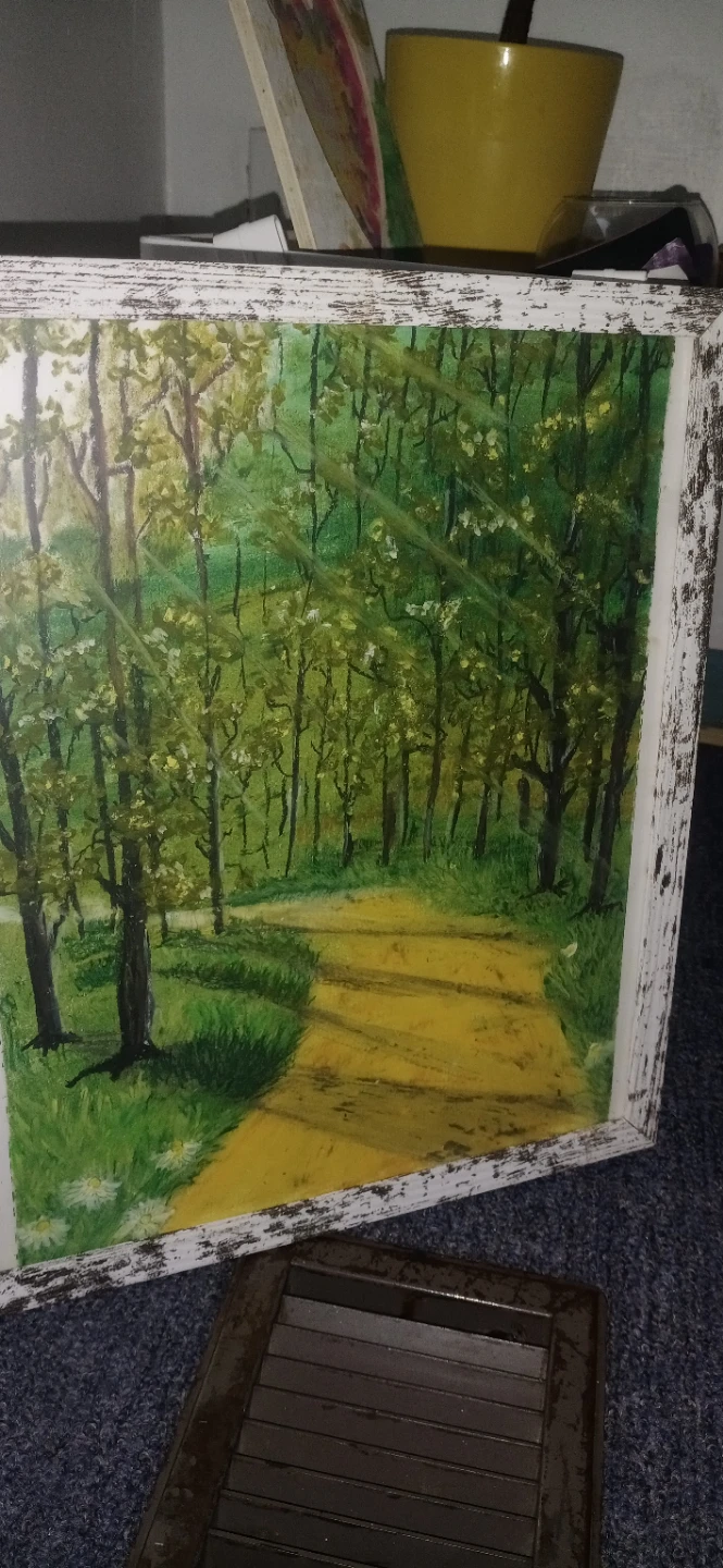 Framed Forest Path Painting