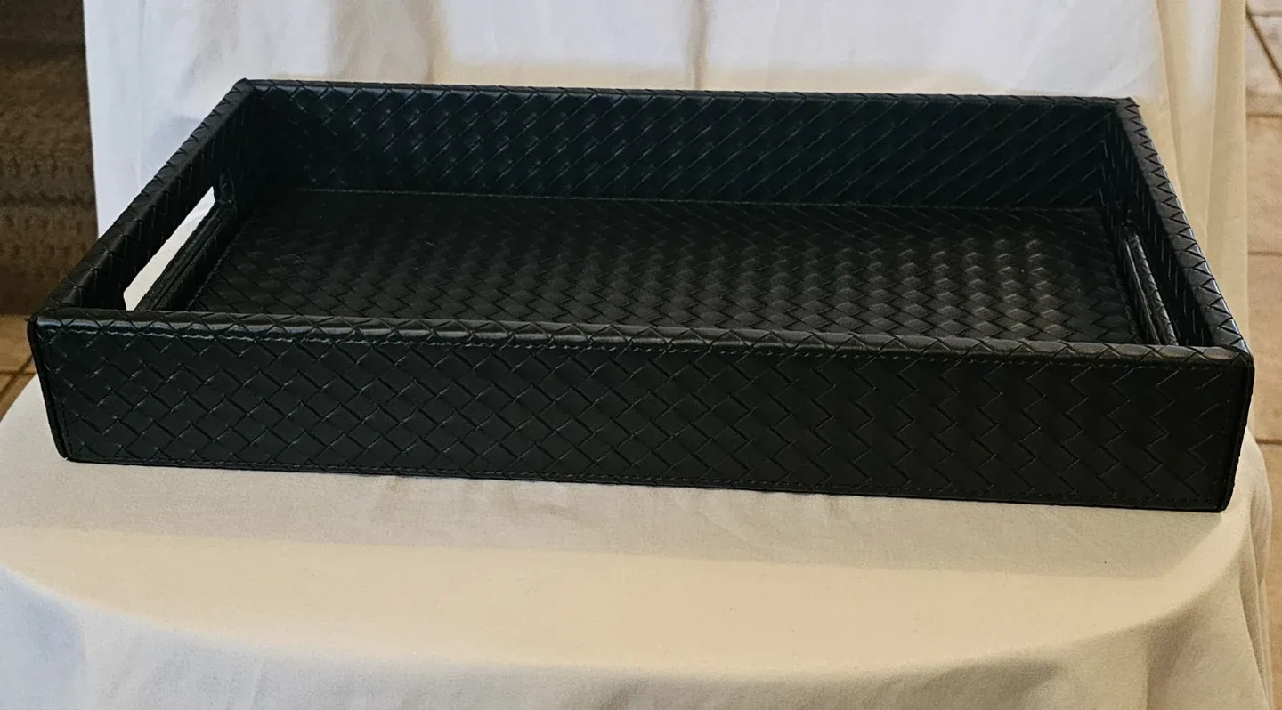 Black Urban Barn Large Fraser Faux Leather Tray image indicator(4)