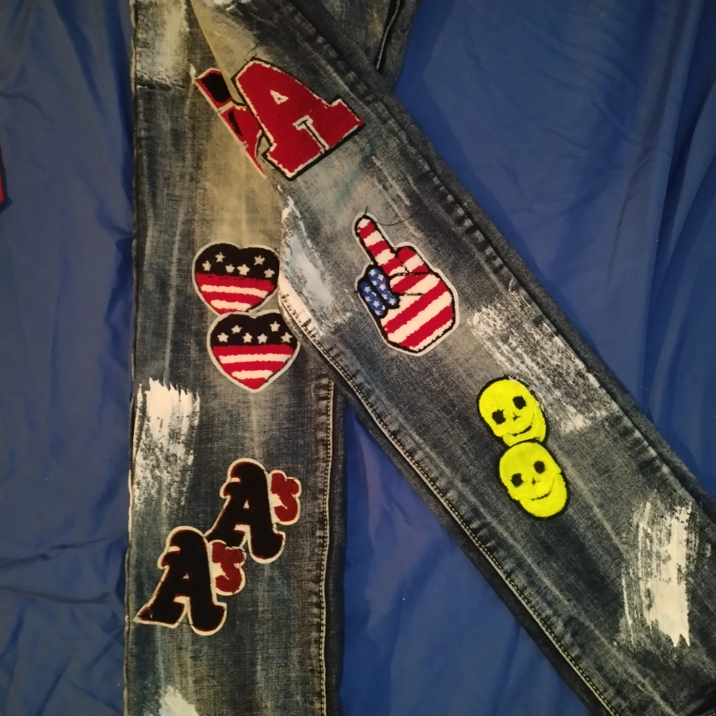 Blue Denim Jeans with Patches - photo 4