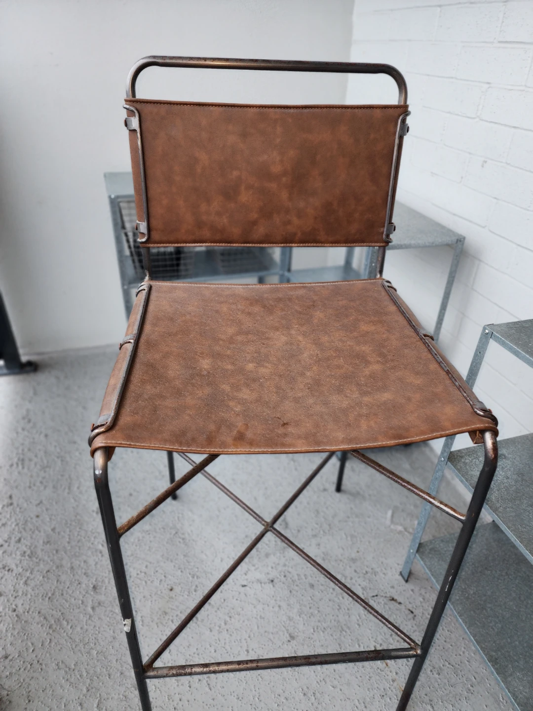 Brown Leather & Metal Bar Stool