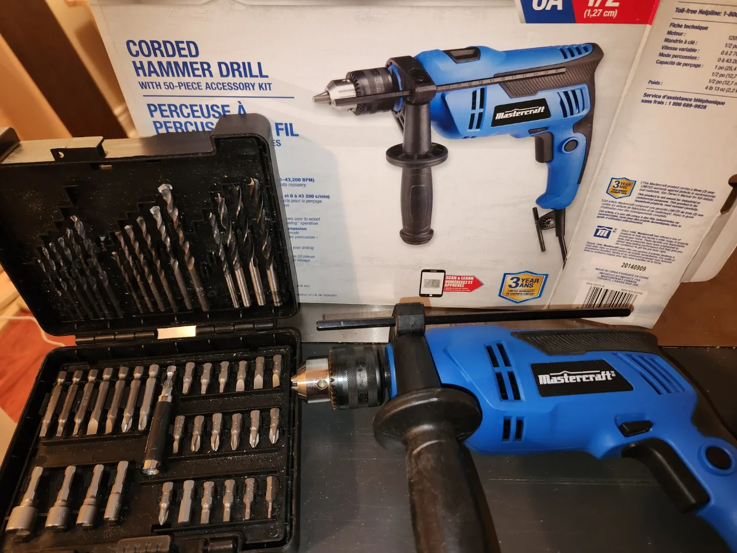 Mastercraft Corded Hammer Drill with 50-Piece Kit