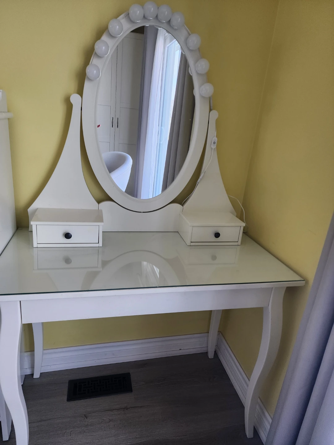 IKEA White Vanity Table with Lighted Mirror