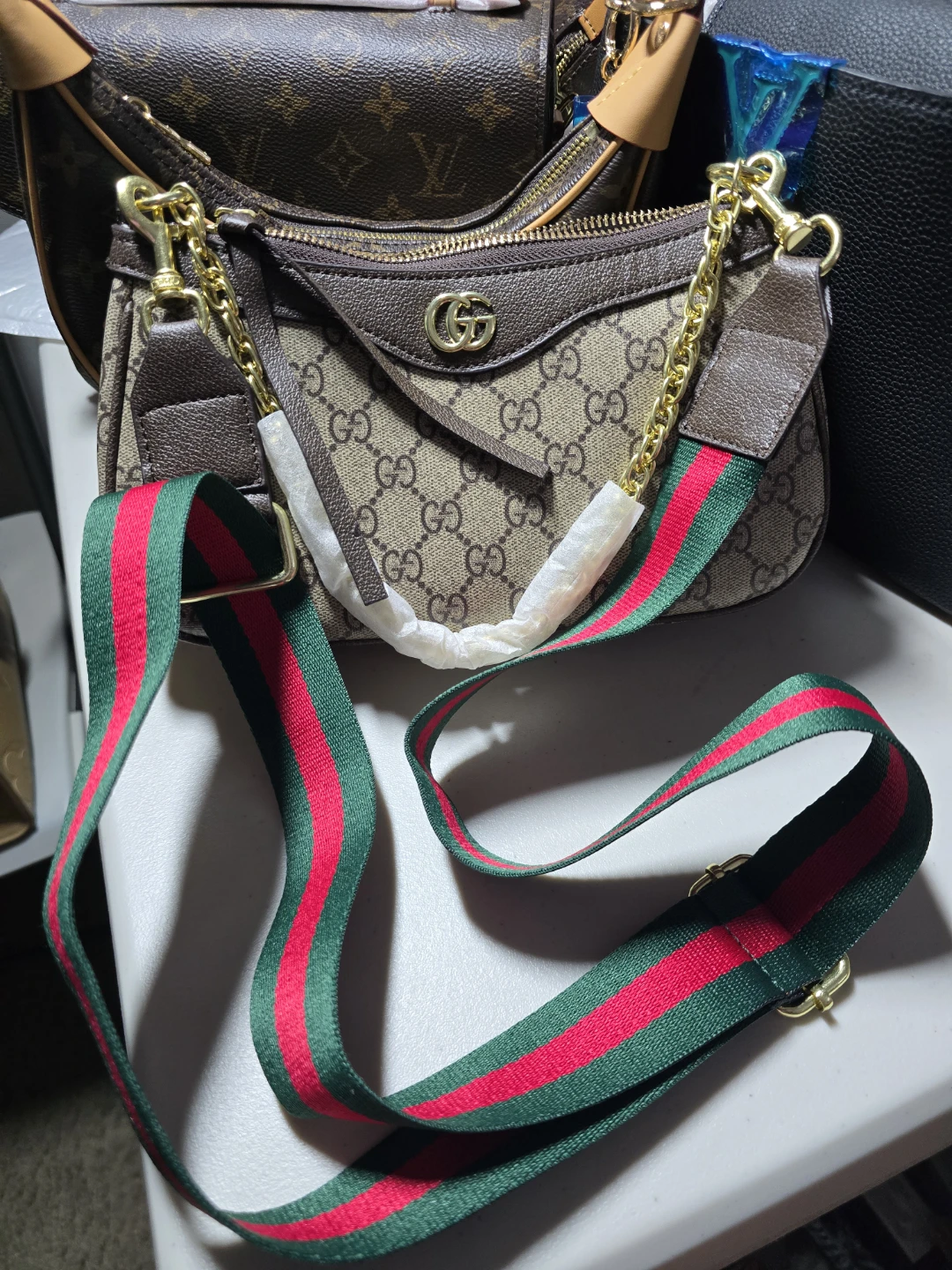 Handbag with Green & Red Strap