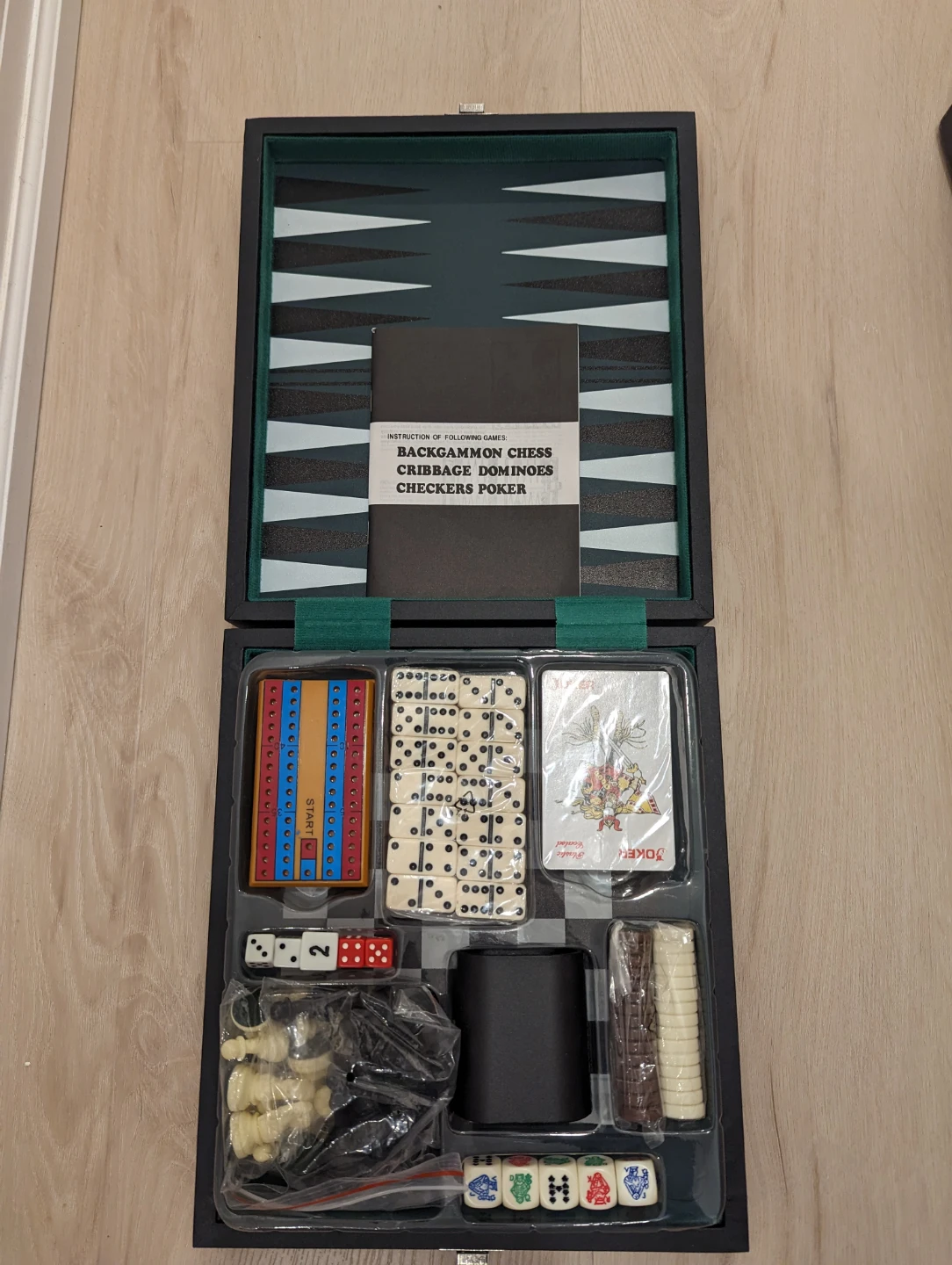 Backgammon, Chess, Dominoes, Checkers, Poker Set